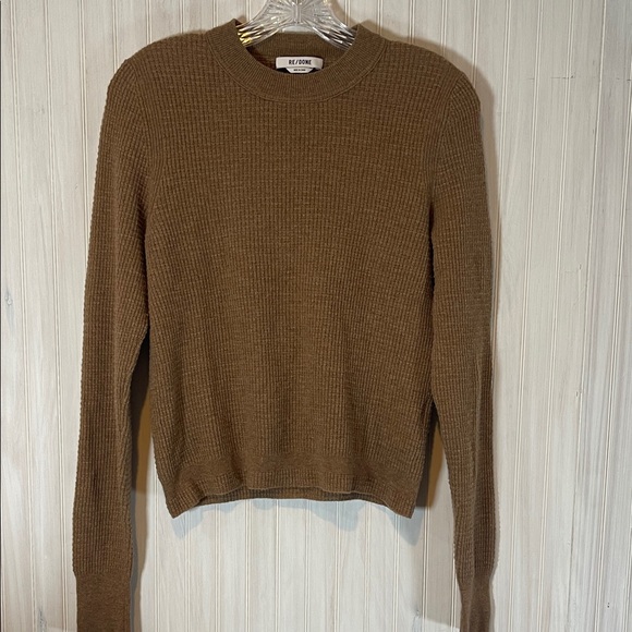 Re/Done Slim Fit Wool & Cashmere Waffle Knit Sweater in Chestnut medium - Picture 1 of 5